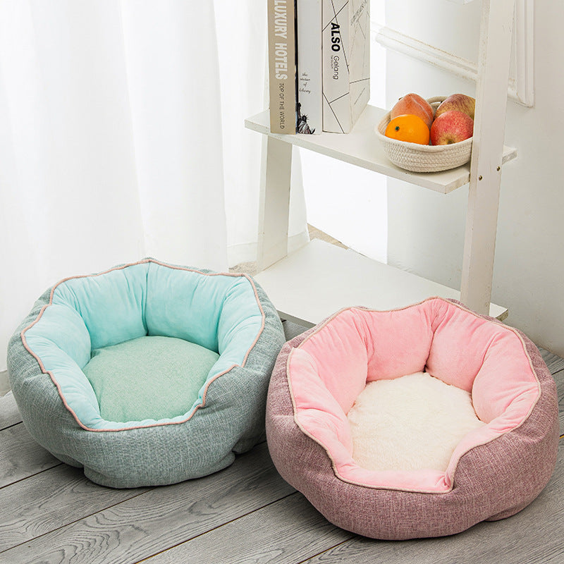 Pet Bed Warm Winter Bed Dog Cat Bed Soft Wool Point Design Pet Nest With Removable Mats Octagonal Shape Kennel Cat Dog Sofa Bed